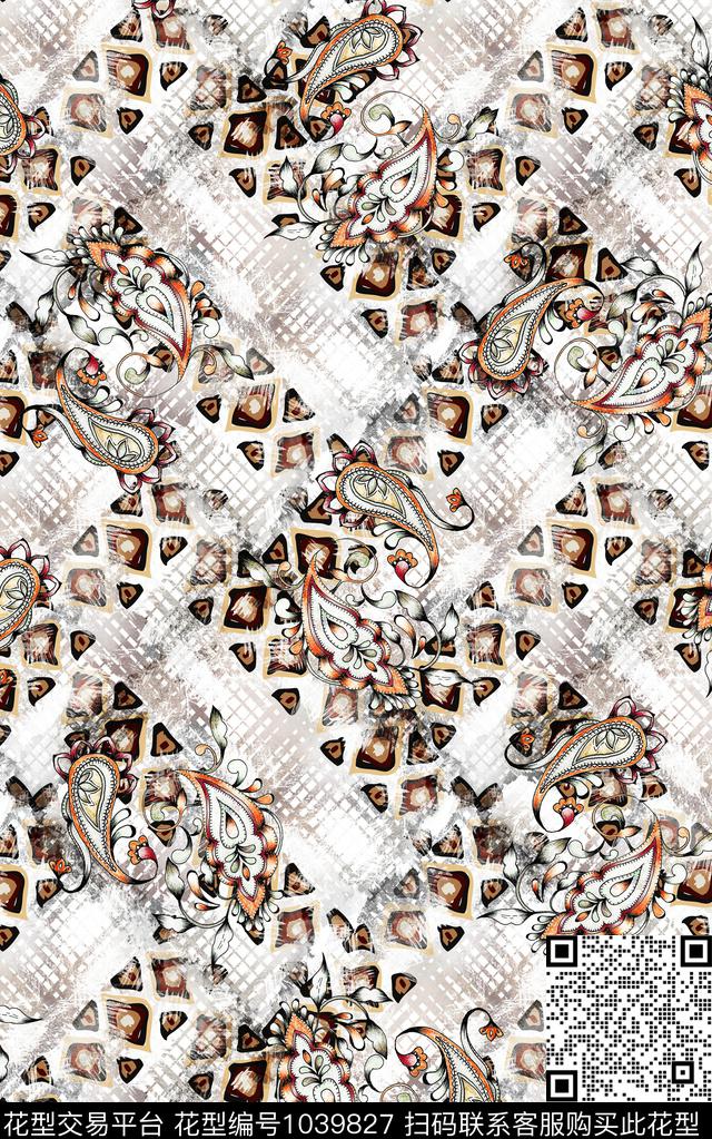 数码华亿平台民族风抽象数码印花华亿平台下载（图片编号: 1039827） - 瓦栏（Walan）