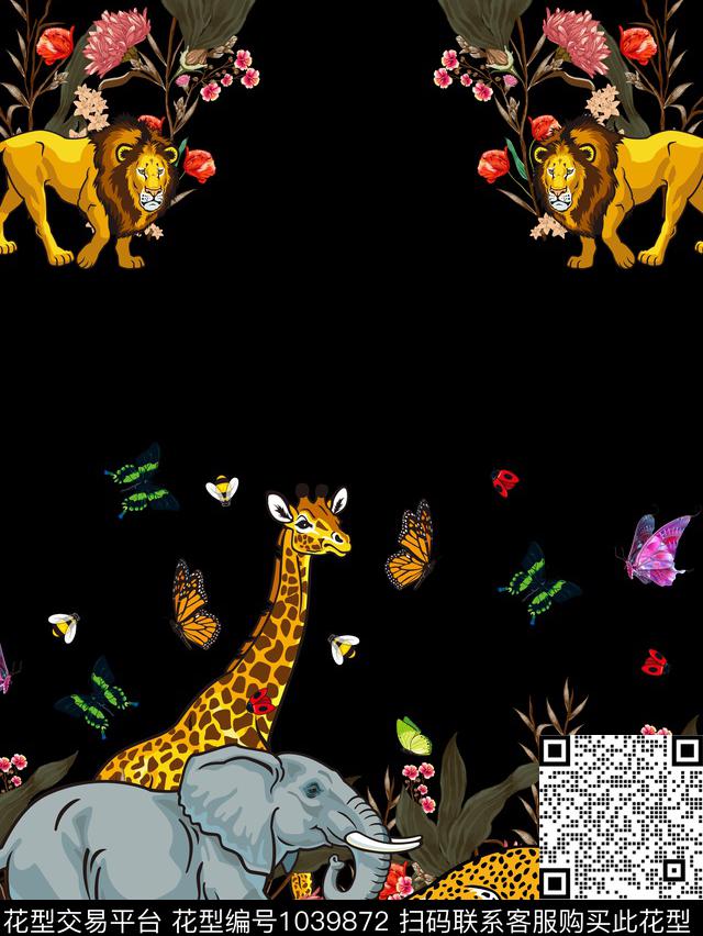 大象狮子花卉数码印花华亿平台下载（图片编号: 1039872） - 瓦栏（Walan）