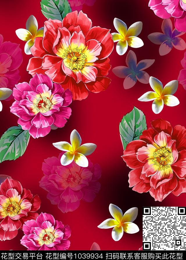 香云纱牡丹花卉数码印花华亿平台下载（图片编号: 1039934） - 瓦栏（Walan）