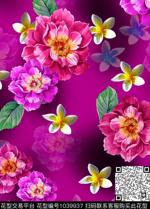香云纱牡丹花卉数码印花华亿平台下载（图片编号: 1039937） - 瓦栏（Walan）