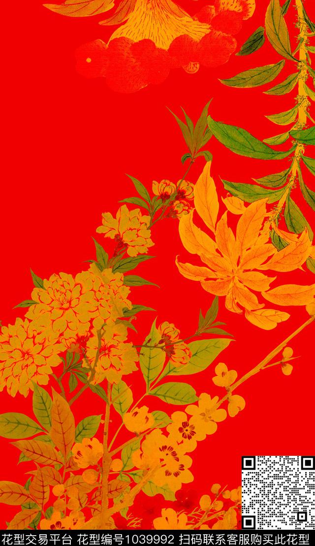 定位花清爽底花卉年轻女性数码印花华亿平台下载（图片编号: 1039992） - 瓦栏（Walan）