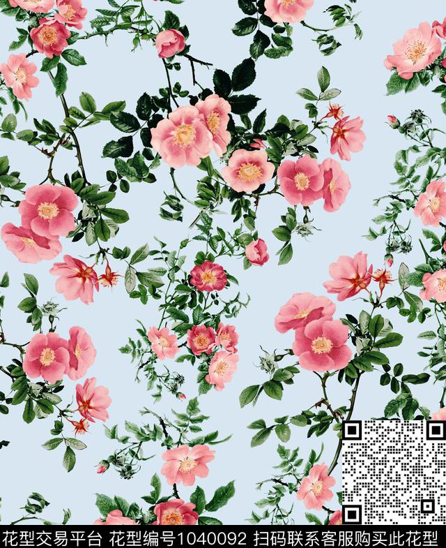 花卉清爽底花卉数码印花华亿平台下载（图片编号: 1040092） - 瓦栏（Walan）