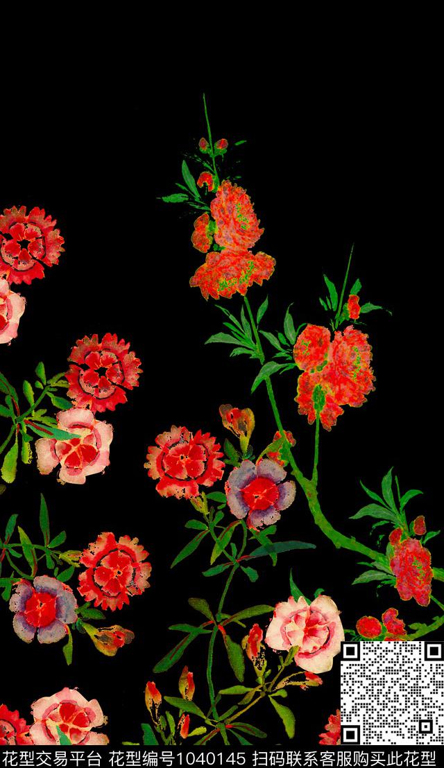 数码华亿平台定位花中国风数码印花华亿平台下载（图片编号: 1040145） - 瓦栏（Walan）