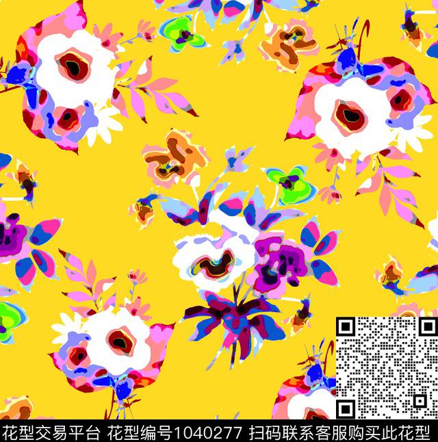 数码华亿平台抽象花卉彩底花卉数码印花华亿平台下载（图片编号: 1040277） - 瓦栏（Walan）