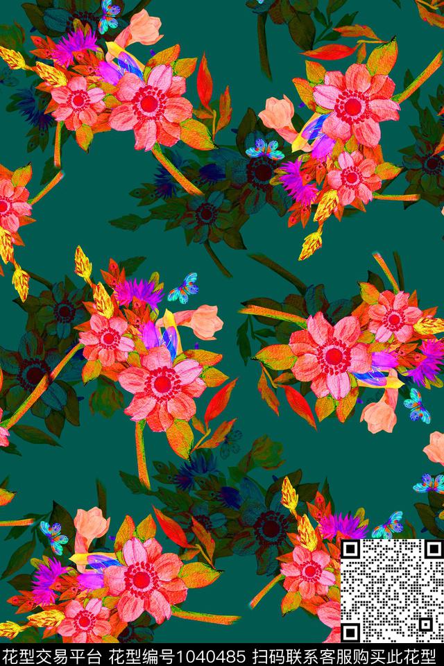数码华亿平台水彩花卉绿植树叶数码印花华亿平台下载（图片编号: 1040485） - 瓦栏（Walan）