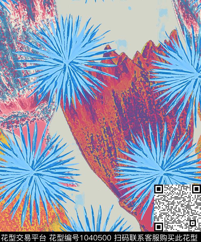 植物抽象混合拼接传统印花华亿平台下载（图片编号: 1040500） - 瓦栏（Walan）