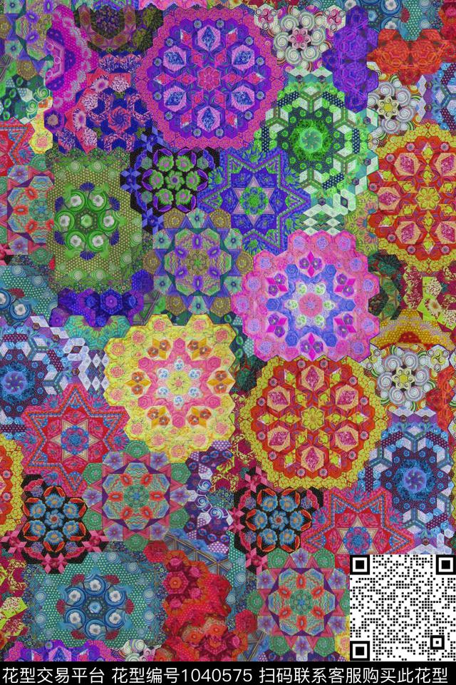 民族风格子几何数码印花华亿平台下载（图片编号: 1040575） - 瓦栏（Walan）