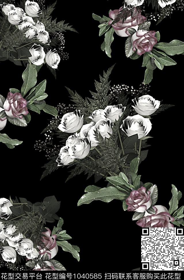 绿植树叶花卉女装数码印花华亿平台下载（图片编号: 1040585） - 瓦栏（Walan）