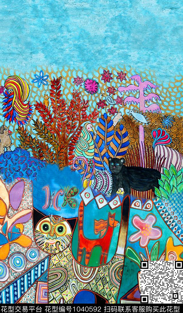 卡通老虎插画数码印花华亿平台下载（图片编号: 1040592） - 瓦栏（Walan）