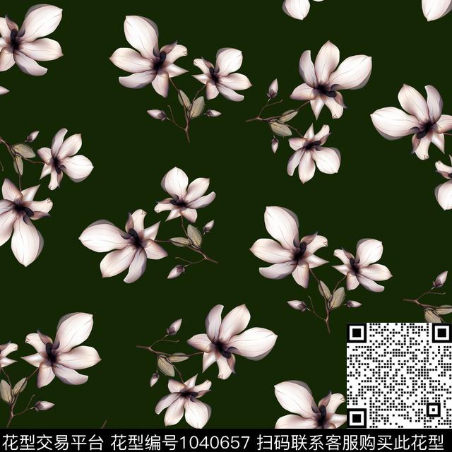 黑底花卉抽象花卉数码印花华亿平台下载（图片编号: 1040657） - 瓦栏（Walan）