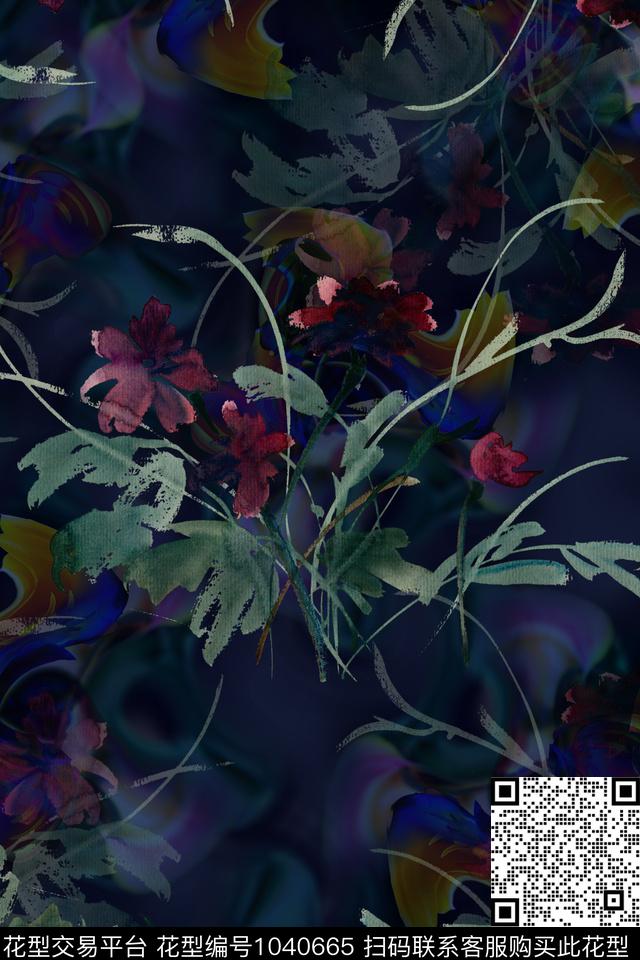 数码华亿平台女装风格化花卉数码印花华亿平台下载（图片编号: 1040665） - 瓦栏（Walan）