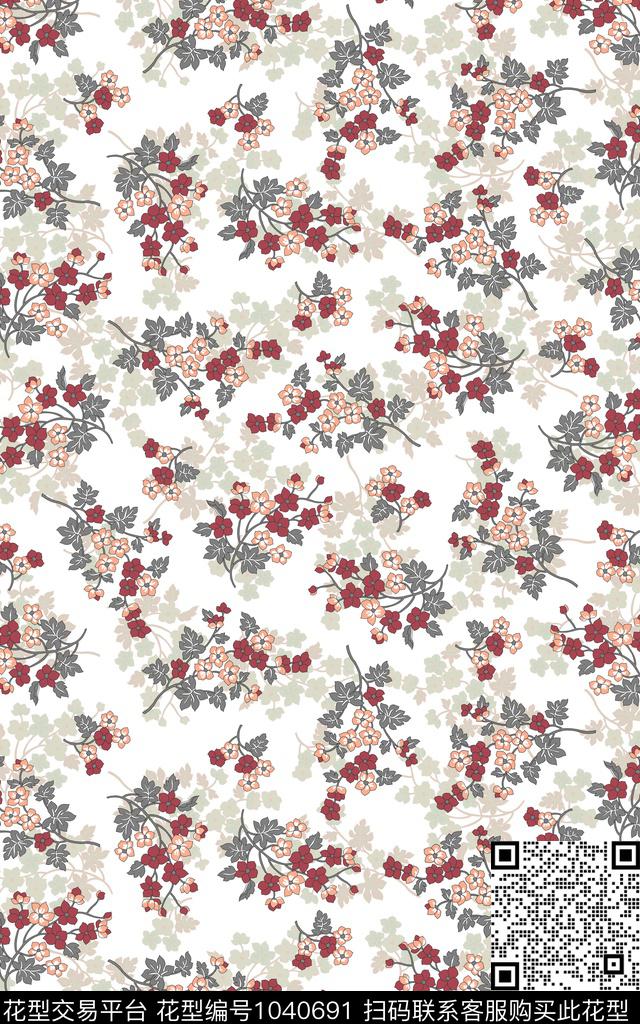 小碎花线条花卉艺术花卉传统印花华亿平台下载（图片编号: 1040691） - 瓦栏（Walan）