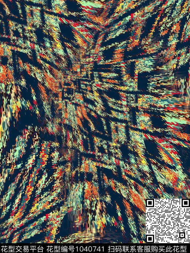 藏青抽象几何数码印花华亿平台下载（图片编号: 1040741） - 瓦栏（Walan）