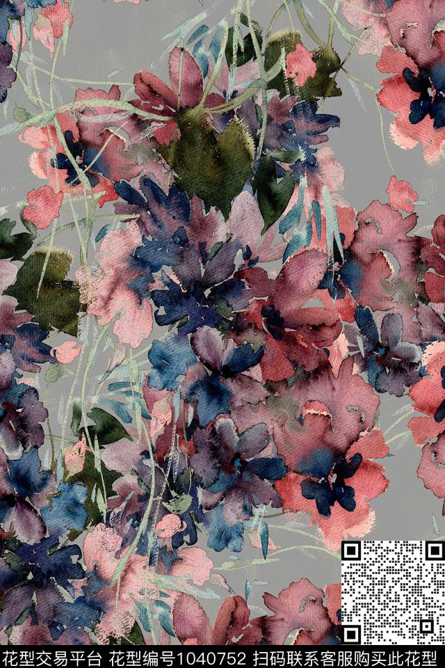数码华亿平台女装风格化花卉数码印花华亿平台下载（图片编号: 1040752） - 瓦栏（Walan）