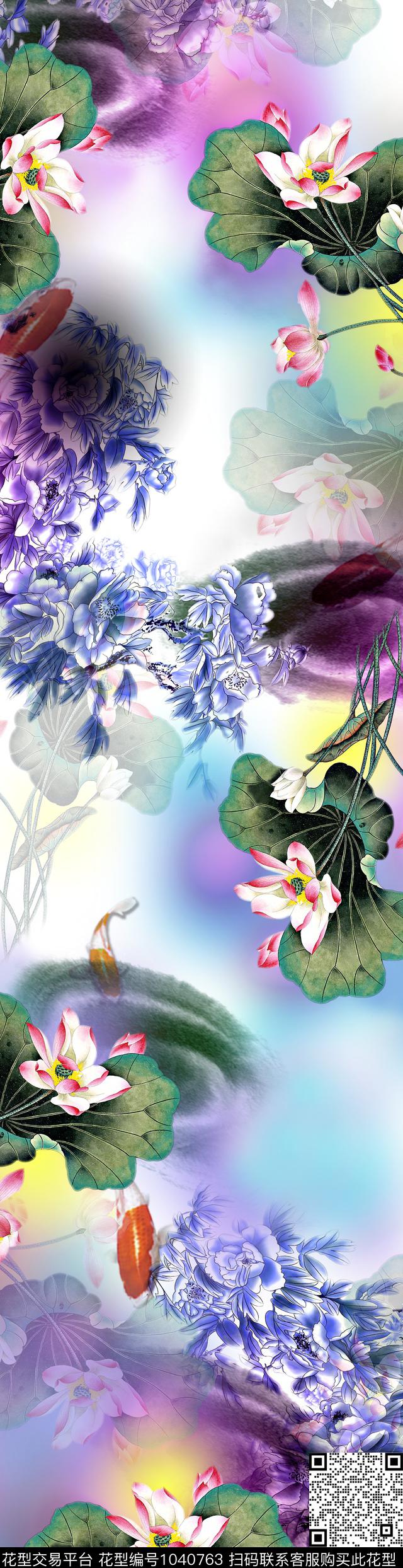 荷花中长巾鱼数码印花华亿平台下载（图片编号: 1040763） - 瓦栏（Walan）