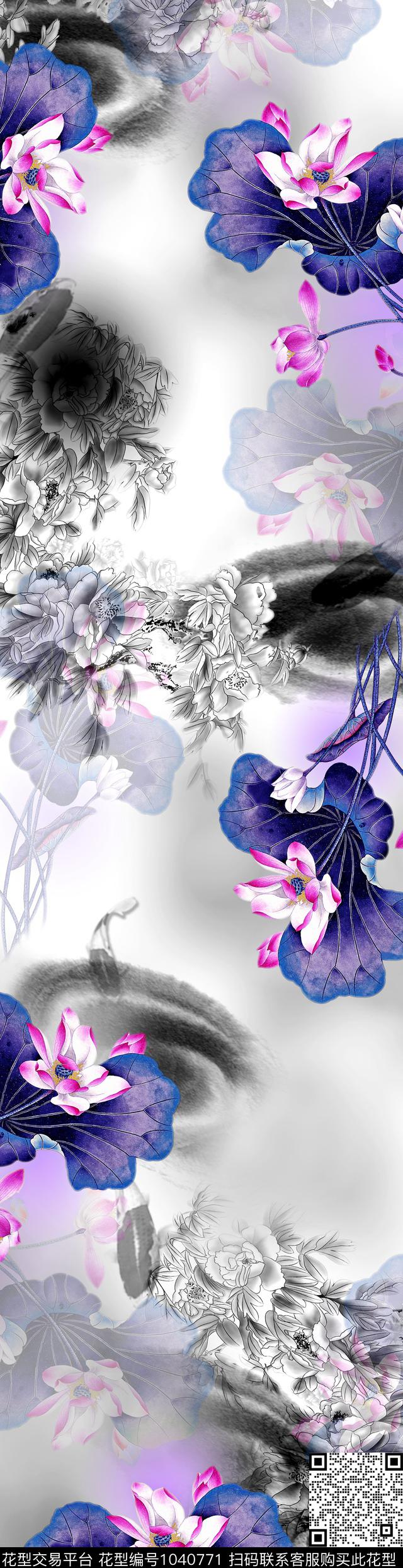 荷花中长巾鱼数码印花华亿平台下载（图片编号: 1040771） - 瓦栏（Walan）