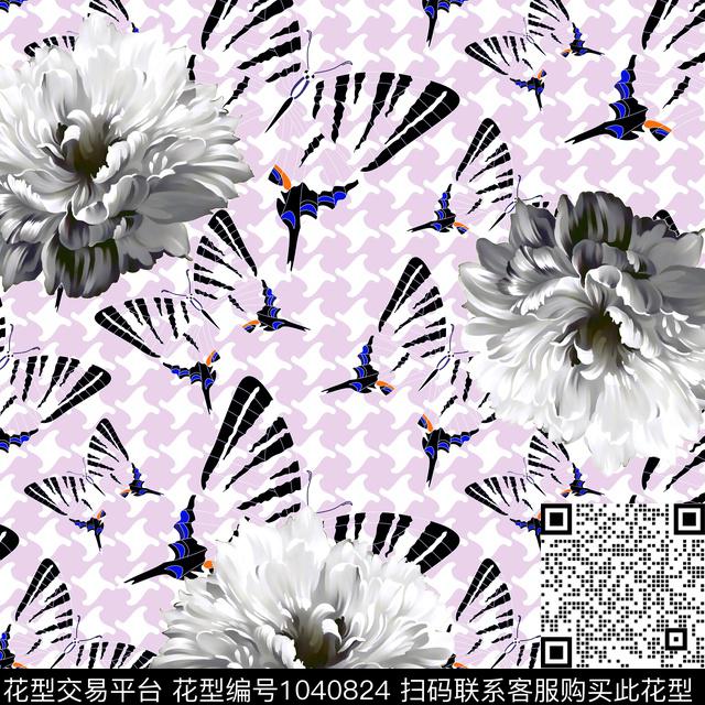 花卉几何蝴蝶数码印花华亿平台下载（图片编号: 1040824） - 瓦栏（Walan）