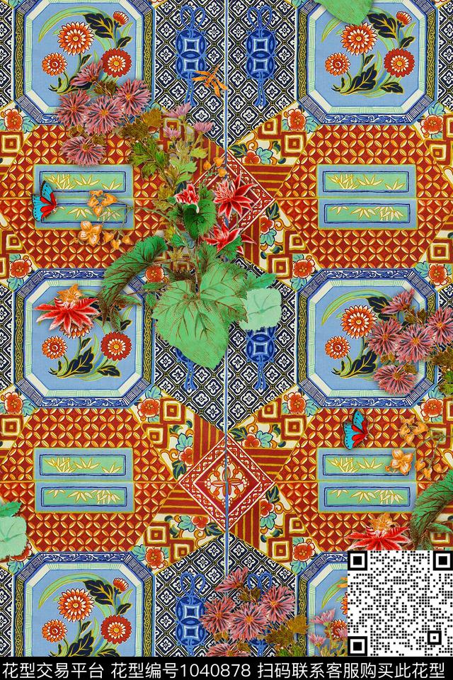 民族风花卉几何数码印花华亿平台下载（图片编号: 1040878） - 瓦栏（Walan）