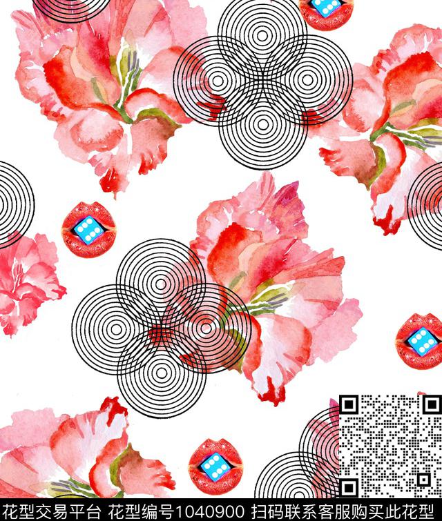 趣味水彩花卉几何数码印花华亿平台下载（图片编号: 1040900） - 瓦栏（Walan）