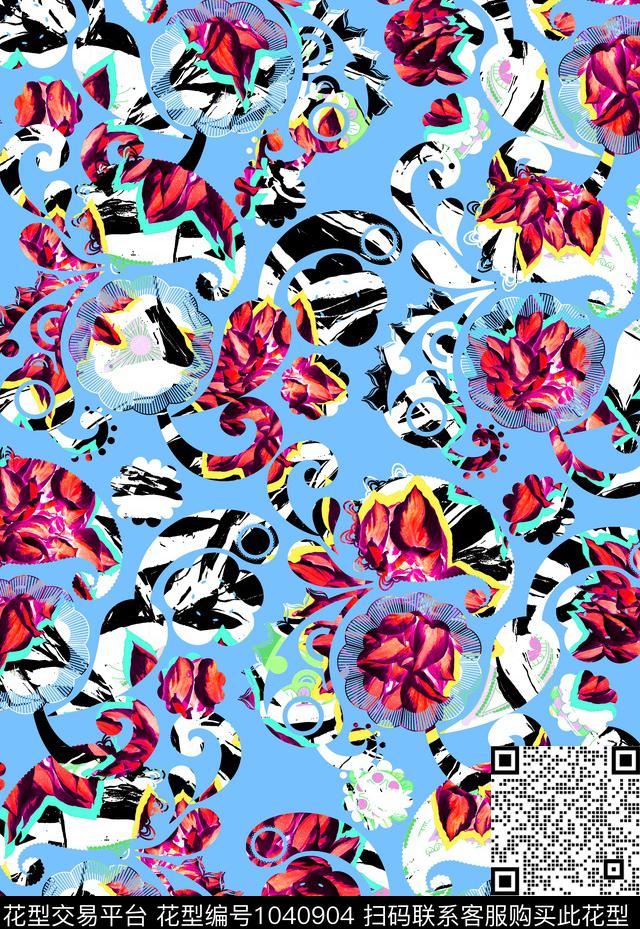 数码华亿平台抽象花卉女装数码印花华亿平台下载（图片编号: 1040904） - 瓦栏（Walan）