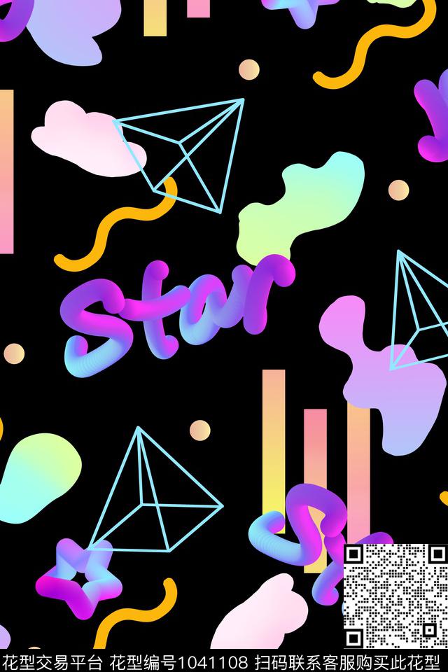 字母渐变几何数码印花华亿平台下载（图片编号: 1041108） - 瓦栏（Walan）