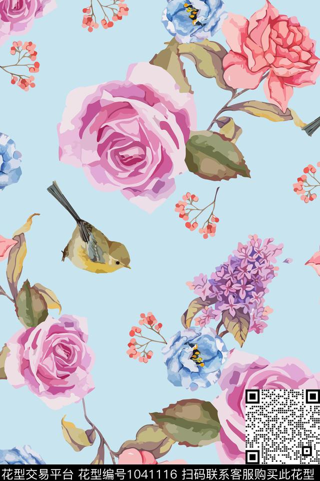 鸟花卉大牌风数码印花华亿平台下载（图片编号: 1041116） - 瓦栏（Walan）