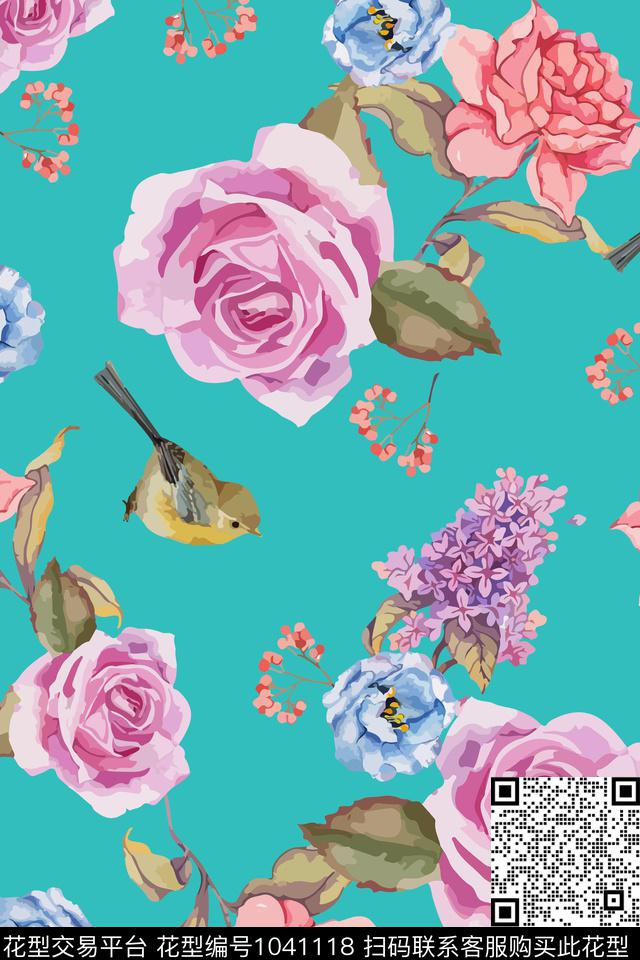 鸟花卉大牌风数码印花华亿平台下载（图片编号: 1041118） - 瓦栏（Walan）