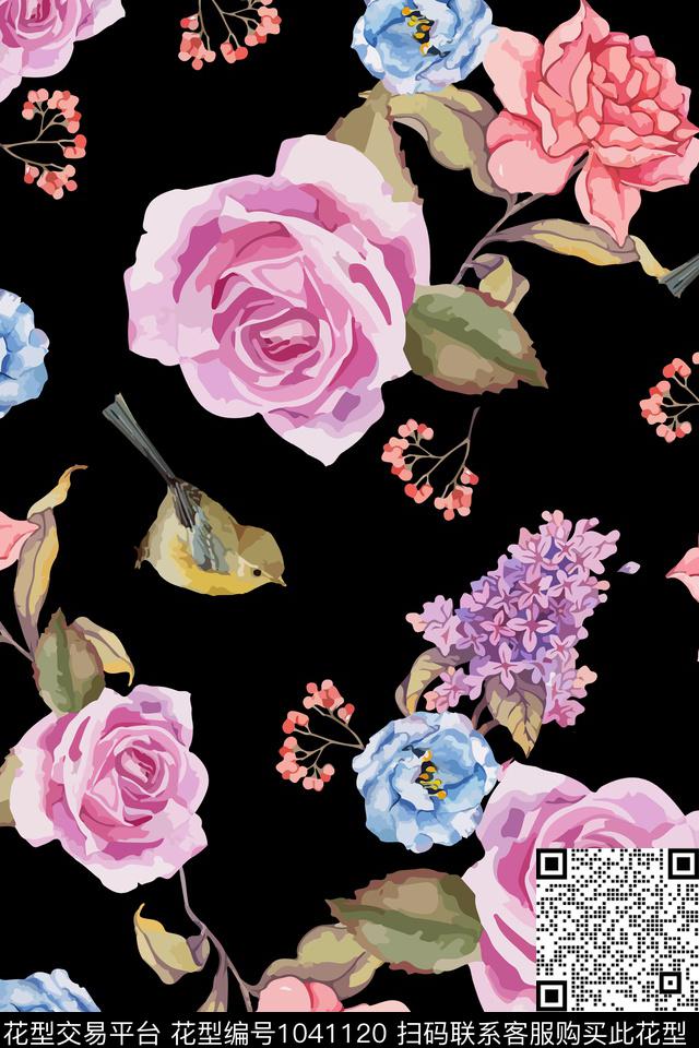 鸟花卉大牌风数码印花华亿平台下载（图片编号: 1041120） - 瓦栏（Walan）