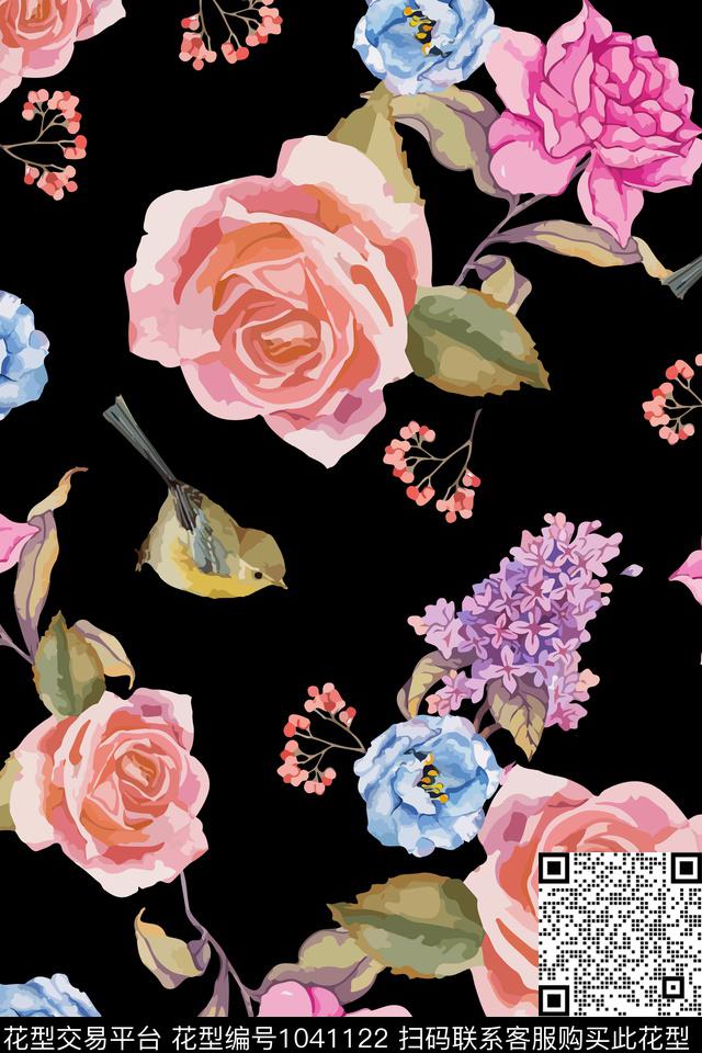 鸟花卉大牌风数码印花华亿平台下载（图片编号: 1041122） - 瓦栏（Walan）