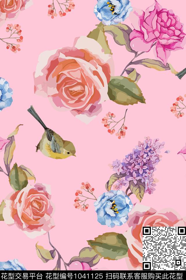 鸟花卉大牌风数码印花华亿平台下载（图片编号: 1041125） - 瓦栏（Walan）