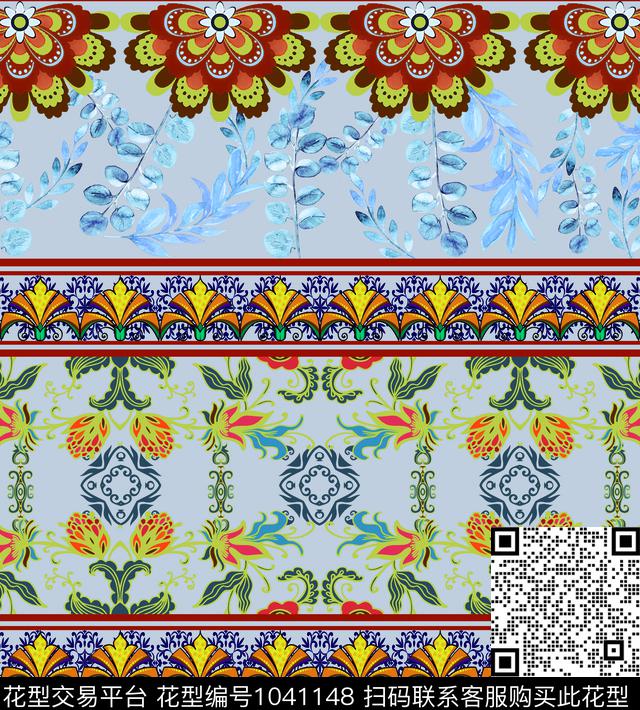 民族风民族花卉古典花纹数码印花华亿平台下载（图片编号: 1041148） - 瓦栏（Walan）
