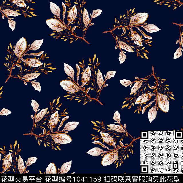 黑底花卉抽象花卉数码印花华亿平台下载（图片编号: 1041159） - 瓦栏（Walan）