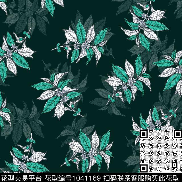 黑底花卉抽象花卉数码印花华亿平台下载（图片编号: 1041169） - 瓦栏（Walan）