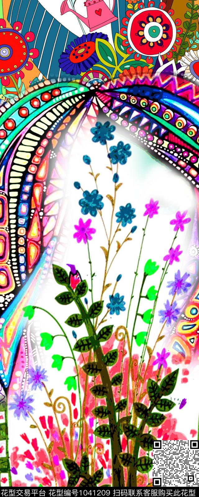 数码华亿平台抽象花卉女装数码印花华亿平台下载（图片编号: 1041209） - 瓦栏（Walan）