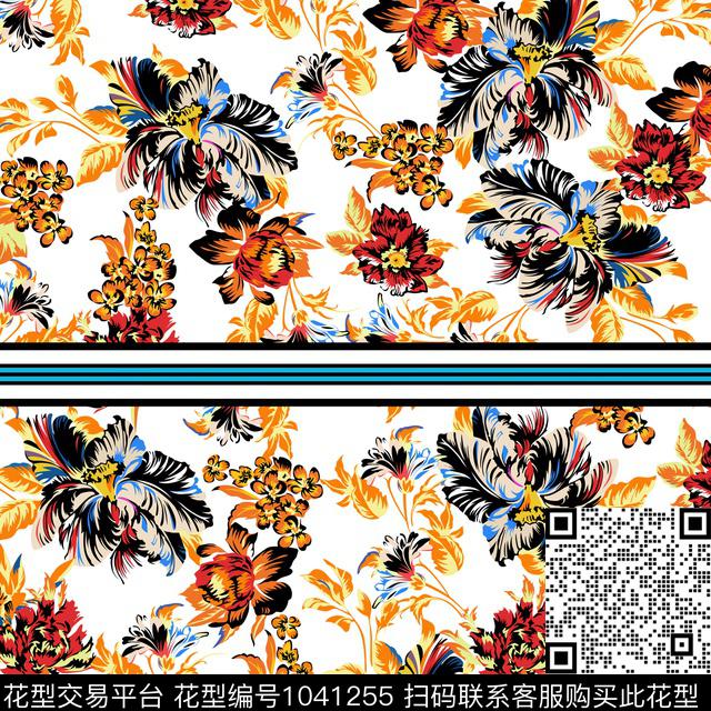 数码华亿平台抽象手绘花卉传统印花华亿平台下载（图片编号: 1041255） - 瓦栏（Walan）