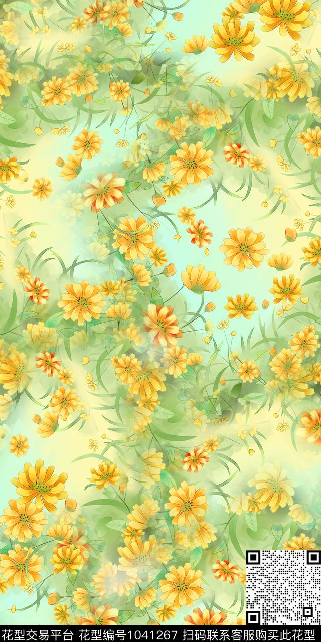 数码华亿平台小碎花水彩花卉数码印花华亿平台下载（图片编号: 1041267） - 瓦栏（Walan）