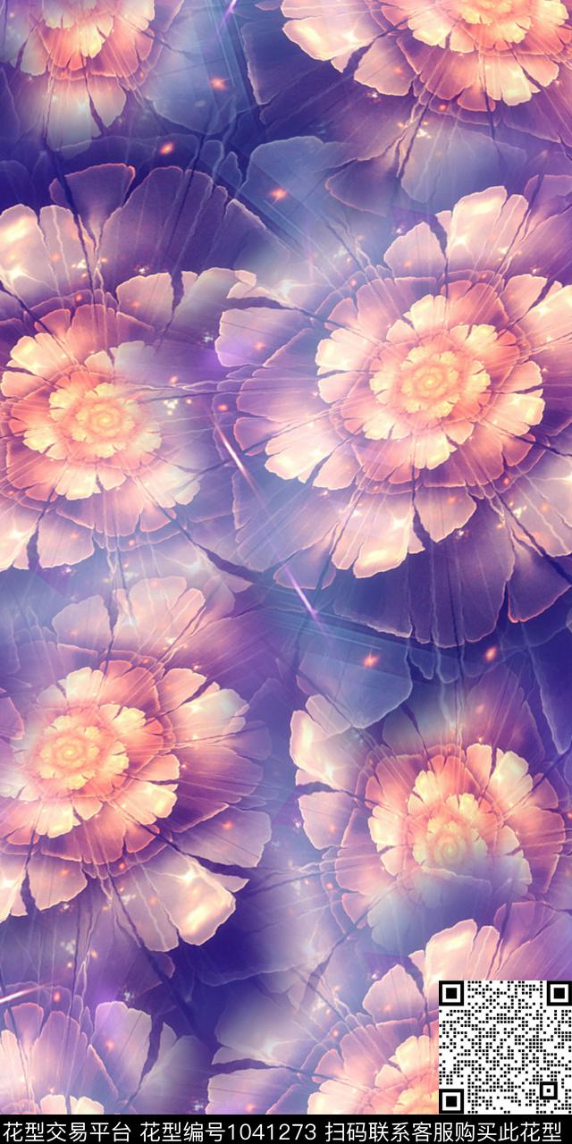 数码华亿平台抽象花卉女装数码印花华亿平台下载（图片编号: 1041273） - 瓦栏（Walan）