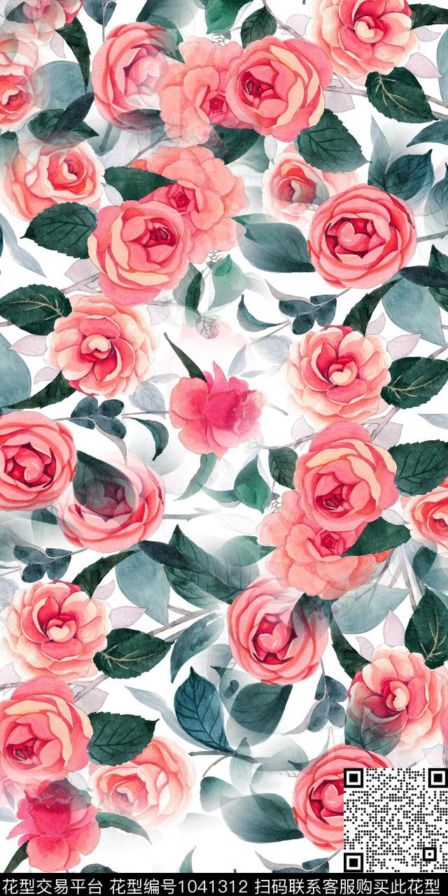 数码华亿平台水彩花卉花卉数码印花华亿平台下载（图片编号: 1041312） - 瓦栏（Walan）