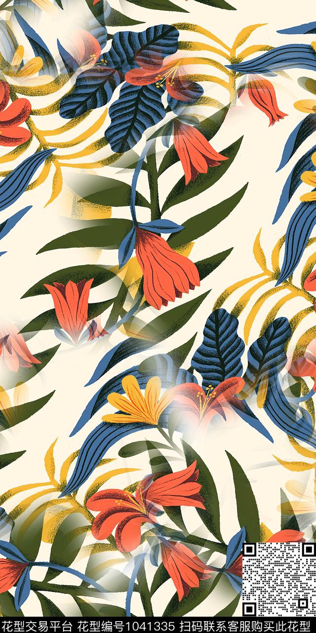 数码华亿平台抽象水彩花卉数码印花华亿平台下载（图片编号: 1041335） - 瓦栏（Walan）