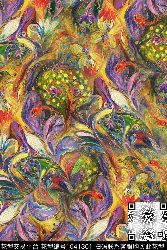 抽象花卉小碎花抽象数码印花华亿平台下载（图片编号: 1041361） - 瓦栏（Walan）