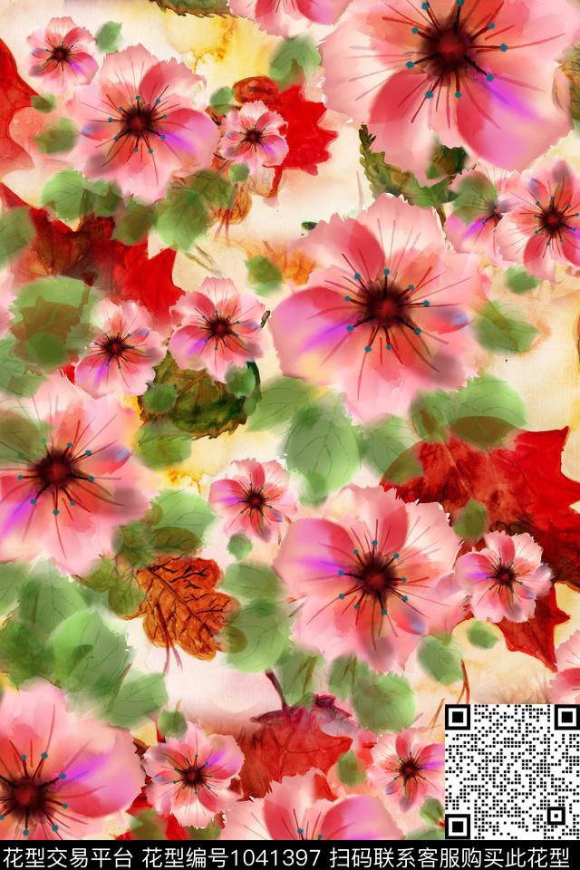 数码华亿平台小碎花水彩花卉数码印花华亿平台下载（图片编号: 1041397） - 瓦栏（Walan）