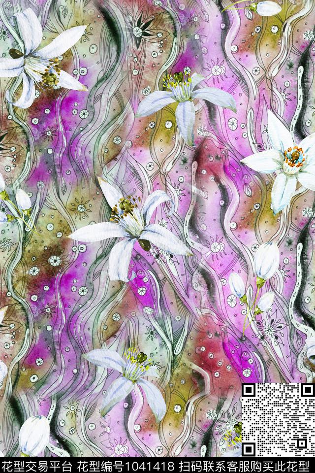数码华亿平台抽象花卉数码印花华亿平台下载（图片编号: 1041418） - 瓦栏（Walan）