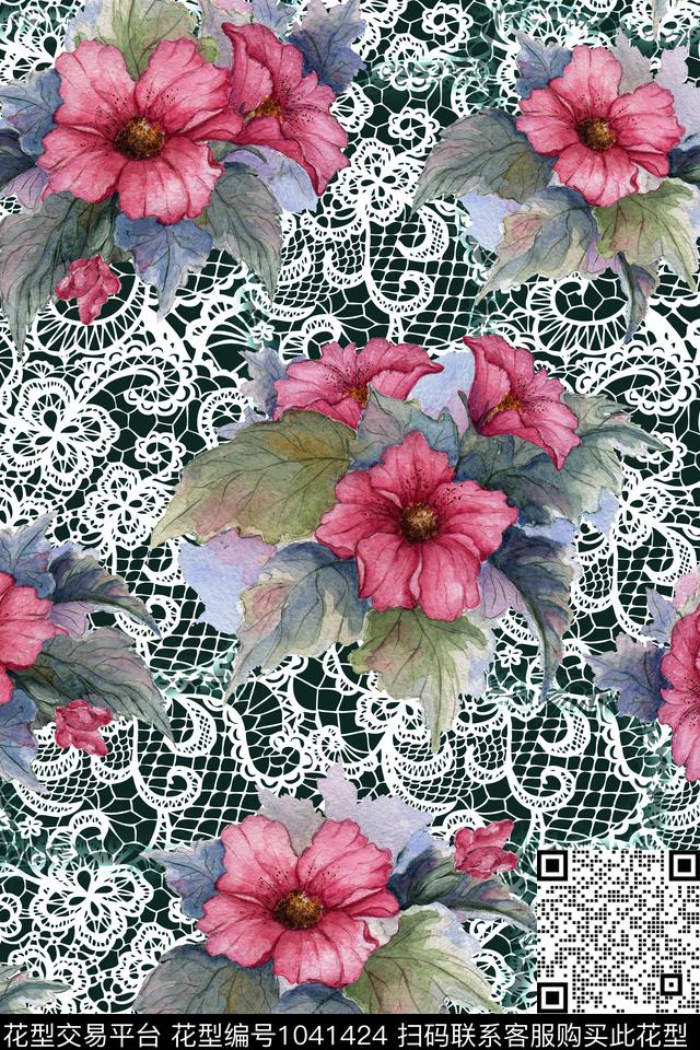 数码华亿平台抽象花卉数码印花华亿平台下载（图片编号: 1041424） - 瓦栏（Walan）
