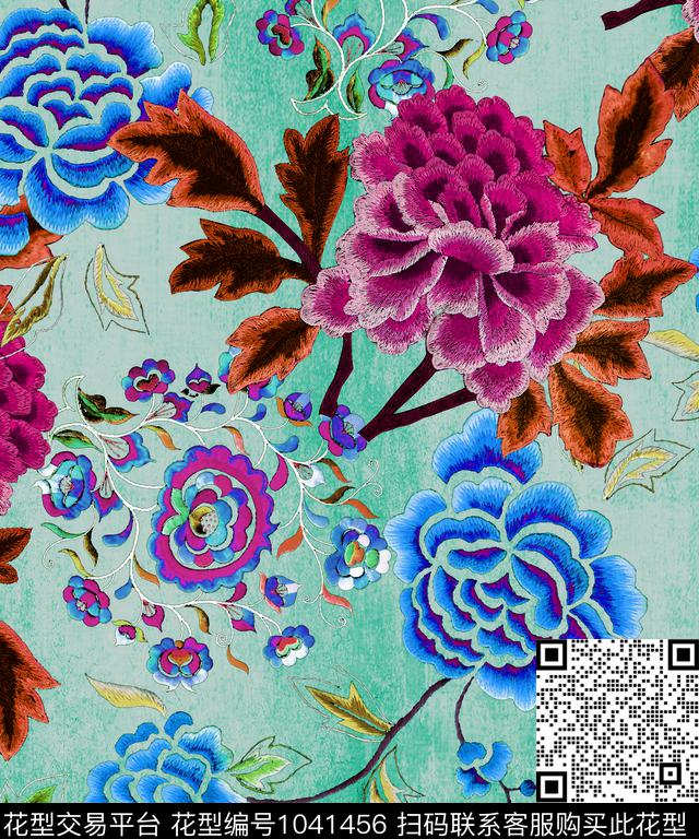 大花古典花纹绣花华亿平台数码印花华亿平台下载（图片编号: 1041456） - 瓦栏（Walan）