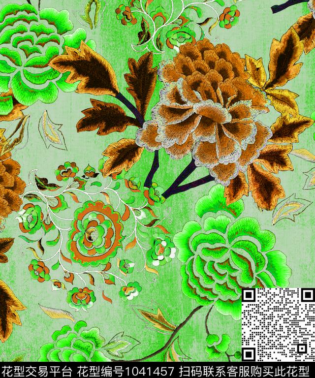 大花古典花纹绣花华亿平台数码印花华亿平台下载（图片编号: 1041457） - 瓦栏（Walan）