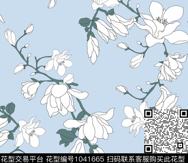 衬衫雪纺女装玉兰传统印花华亿平台下载（图片编号: 1041665） - 瓦栏（Walan）