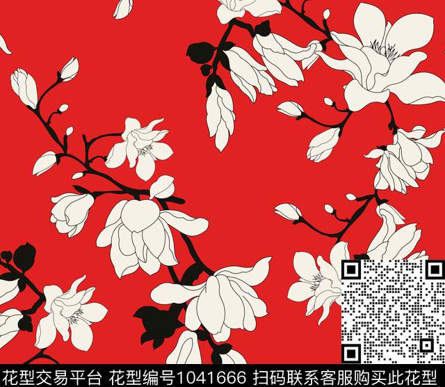 衬衫雪纺女装玉兰传统印花华亿平台下载（图片编号: 1041666） - 瓦栏（Walan）