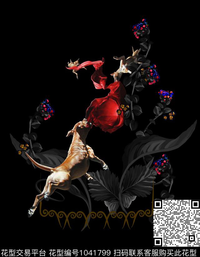 数码华亿平台黑白华亿平台黑底花卉数码印花华亿平台下载（图片编号: 1041799） - 瓦栏（Walan）