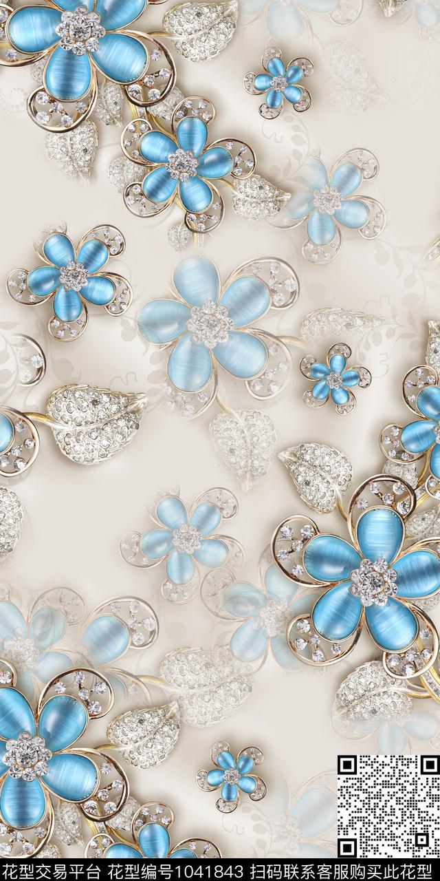 金属花卉饰品花卉立体感花卉数码印花华亿平台下载（图片编号: 1041843） - 瓦栏（Walan）