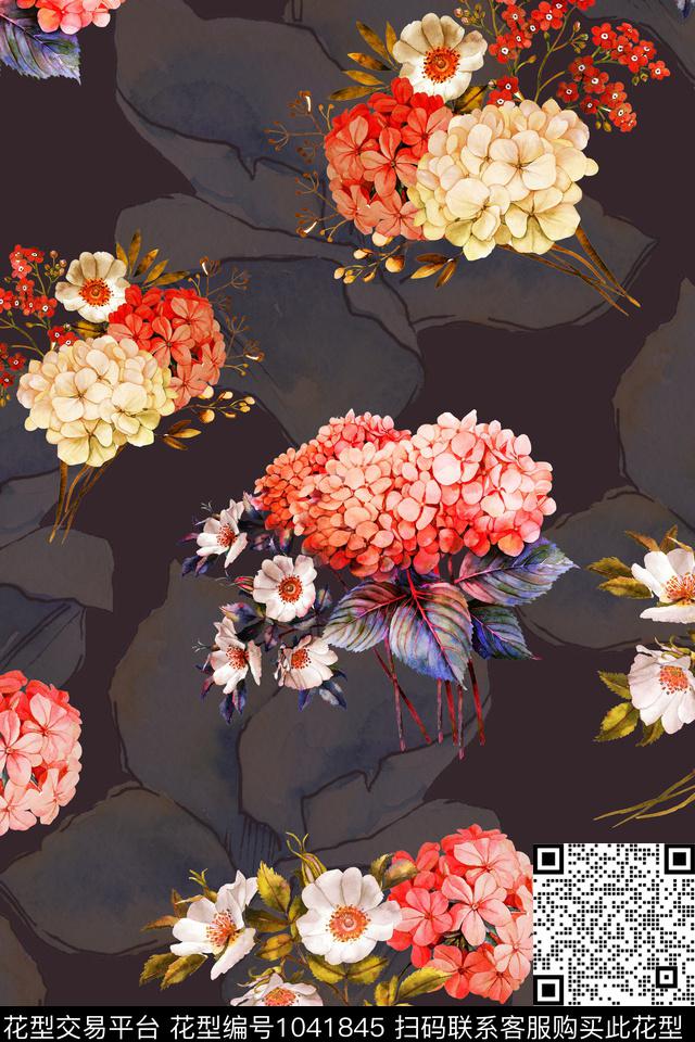 数码华亿平台抽象花卉数码印花华亿平台下载（图片编号: 1041845） - 瓦栏（Walan）